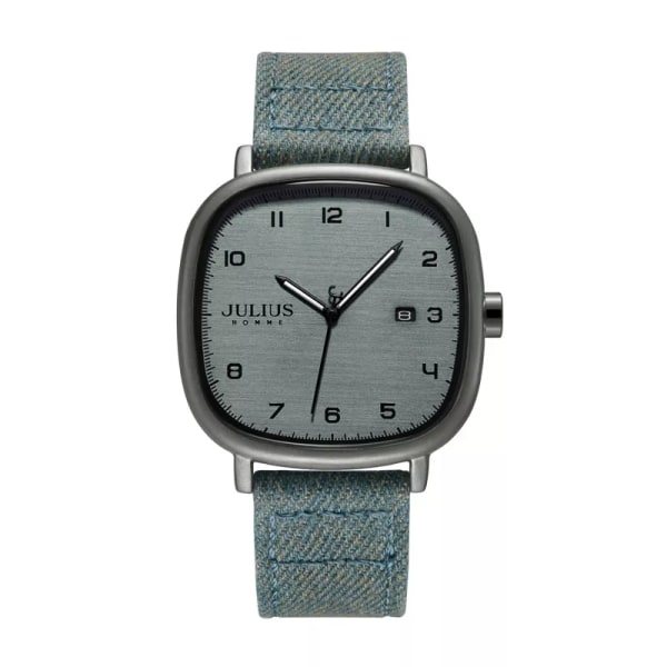 Ny 4 färger Real Auto Date Watch Japan Quartz Man Timmar Finmode Äkta Läder Armband Pojkepresent Julius Box Green