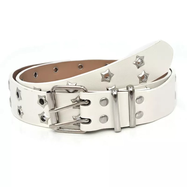 Star Eye Nitbälte Goth Style Dubbelnål Spänne Man/kvinna Mode Casual Puck Style Pu Läder Midjeband Jeans y2k tillbehör White one size