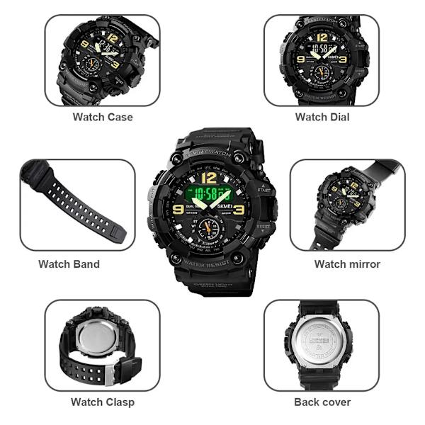 Skmei Multifunktionella Chrono Digitala klockor Herr Dual Movement 3 Time Sport Armbandsur Vattentät Elektronisk Klocka Reloj Hombre Army green