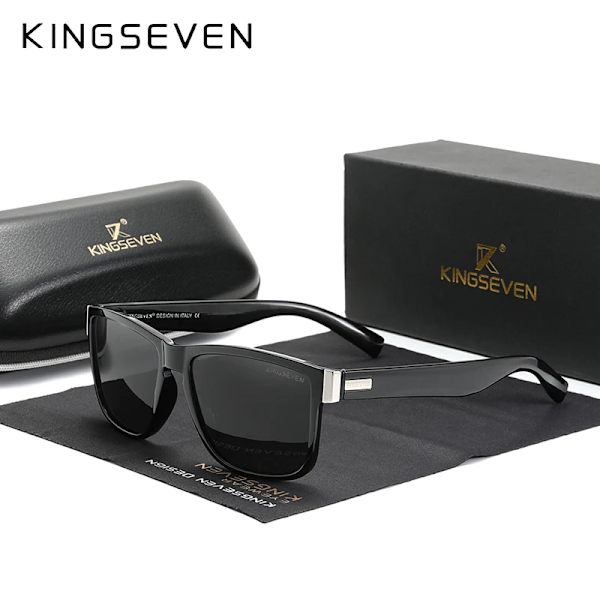 Äkta KINGSEVEN Brand Square Retro Gradient Polarized Solglasögon Dam Män Kolfibermönster Design Utomhussportglasögon Black Gray