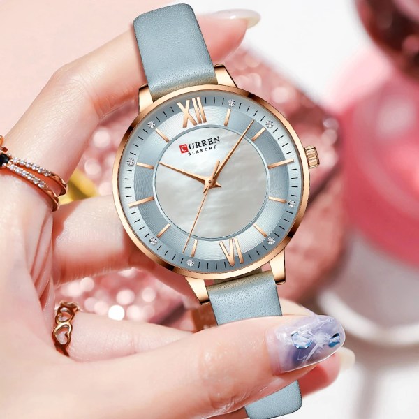 CURREN Watch for Women Lyx Casual Clock Läder Quartz Brandes Damarmbandsur Mode blue box