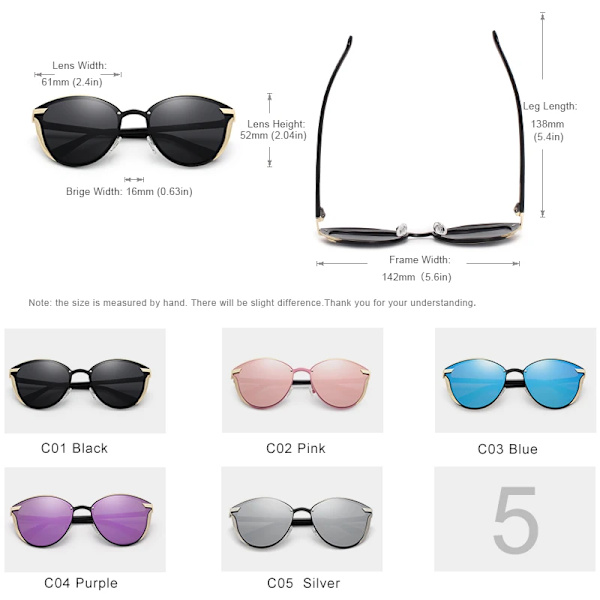 KINGSEVEN Polarized Solglasögon För Dam Lyxdesign Dam Elegant Solglasögon UV400 Skydd Mode Cat Eye Glasögon C05  SILVER Original