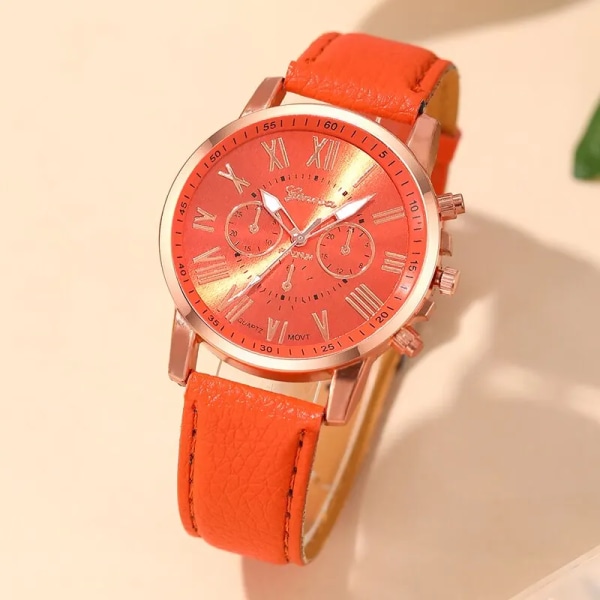Reloj Mujer Mode Dam Klockor Dam Orange Läder Kvarts Watch för Dam Business Casual Watch Relogio Feminino Orange