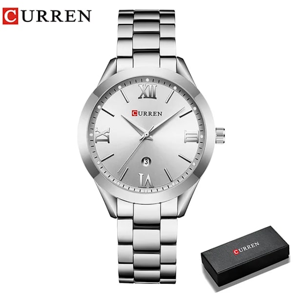 CURREN Watch För Dam Mode Retro Dam Watch Vattentät Stål Watch För Dam Jul Relógio Feminino 9007 silver box