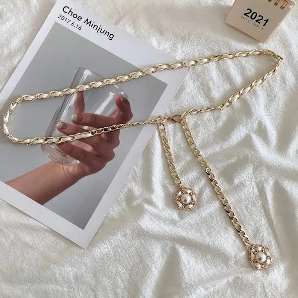 Kedjebälten För Kvinnor Punkstil Metallklänning Guld Dekoration Midjekedja Dam Lyx Designer Märke Kläder Tillbehör 366 White 1pc