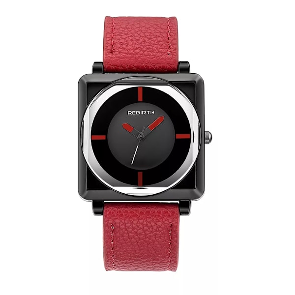 REBIRD Watch Fyrkantig Kvinnor Läder Kristall Armbandsur Dam Quartz relogio feminino Armband Saati ing Red