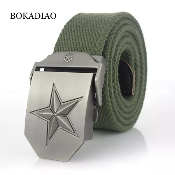 BOKADIAO Herr & Kvinnor Militär Canvas bälte lyxigt 3D-stjärna Metallspänne jeansbälte Army taktiska bälten för män midjeband hane Khaki stripe 100cm