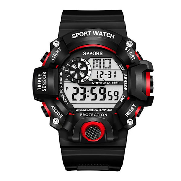 YIKAZE LED Digital watch för män Herr Sportklockor Fitness Elektronisk watch Multifunktion Militär sportklockor Klocka Barn Presenter 618-black-red