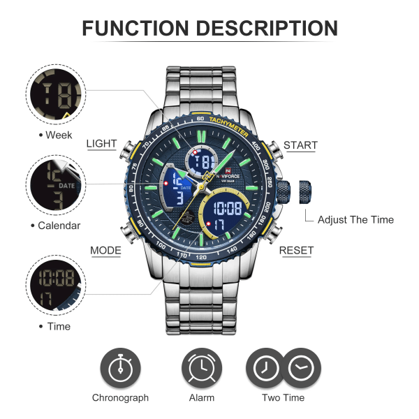 NAVIFORCE Mode Watch Lyxmärke Watch För Herr Kronograf Quartz Armbandsur Militär vattentät stålbandklocka RGCE