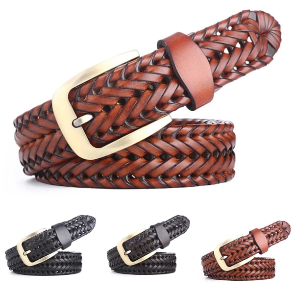 Män Kvinnor Klassiskt handgjorda handstickade jeansbälte Retro Spänne Mjukt Casual Slitstarkt vävt läderbälte BROWN