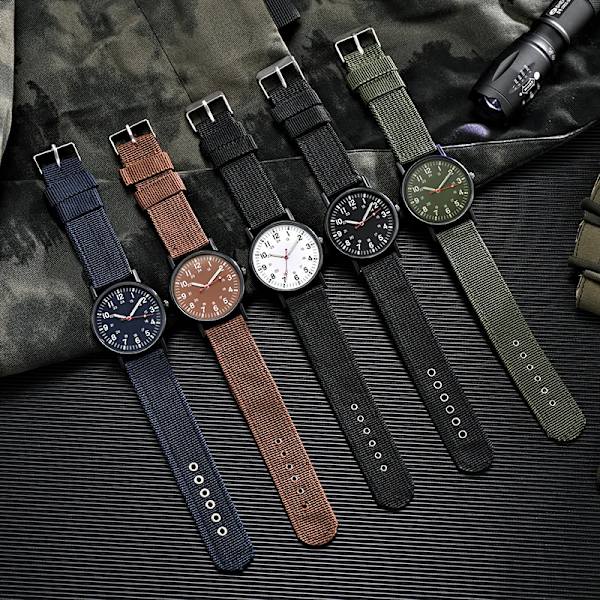 Luminous Nylon Band Military Watch Herr Klockor Army Army Watch Quartz Herr Sportklockor Relojes Para Hombre Relogio Masculino Khaki