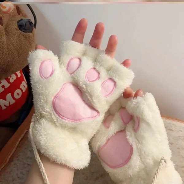 Söt Cat Paw Fluffy Claw Fingerlösa handskar Varm Mjuk Plysch Fingerlös Panda Handske Halvfinger Kvinnor Vinterkläder Julklappar Purple-A One Size