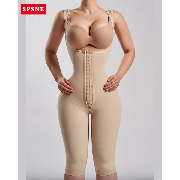 Ny helkroppsformande Faja med dragkedja Slimmande slida Kvinna Platt maggördel Timglas - Knälånga Shapewear Khaki L