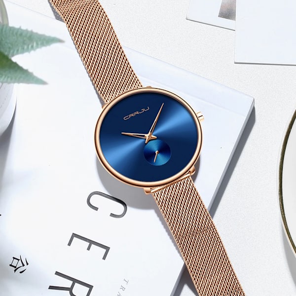 CRRJU Mode Watch Lyx Casual Enkel Dam Klänning Mesh Armbandsur Minimalistisk Vattentät Kvartsklocka Rose Black BOX