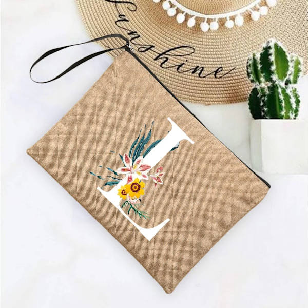 Inledande brev Blomma Linne Dragkedja Kvinnor Kosmetikväskor Mujer Bolsa Sommar Beach Organizer Case Neceser Sminkväska Q06625-A012BR-S