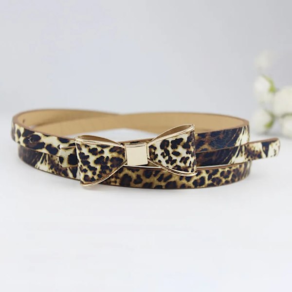 PU Läder Kvinnor Skinny Butterfly Rosett Midjebälte Dor Klänning smalt tunt midjeband Leopard Print