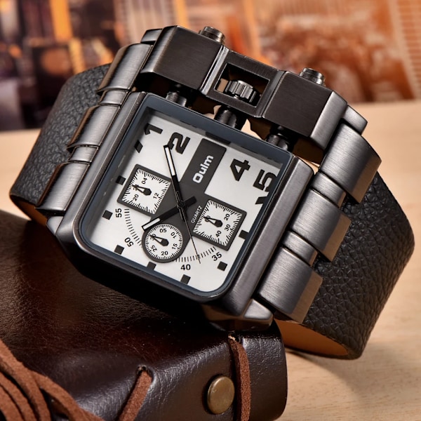 Oulm 3364 Mode Casual Herrklocka Stor storlek Watch ansikte Armbandsur Manklocka Sport Unika klockor Black