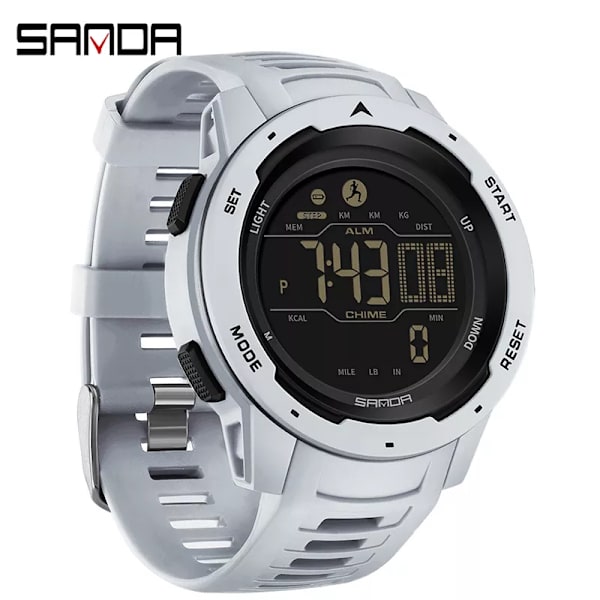 SANDA Fashion Outdoor Sport Watch for Man Lyx Kalori Steg Nedräkning Original Elektroniska Armbandsur Lysande Ny klocka silver