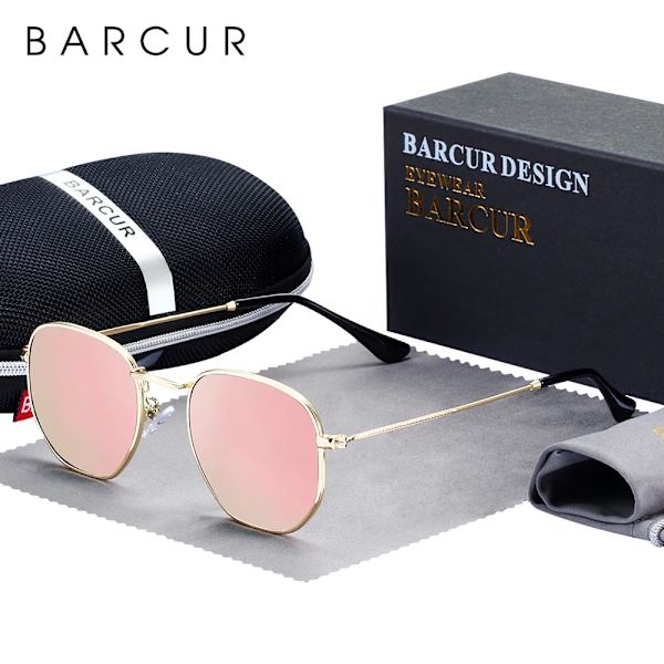 BARCUR Klassiska Retro Reflex Solglasögon Man Hexagon Solglasögon Metallram Glasögon Solglasögon Med Box Oculos De Sol gafas Gun Gray BARCUR