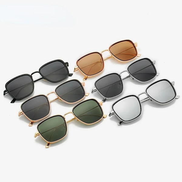 Retro fyrkantiga solglasögon Män Tony Stark Solglasögon Lyxmärke Designer Steampunk Solglasögon Röd Svart Solglasögon Dam UV400 Black frame gray C1 Other