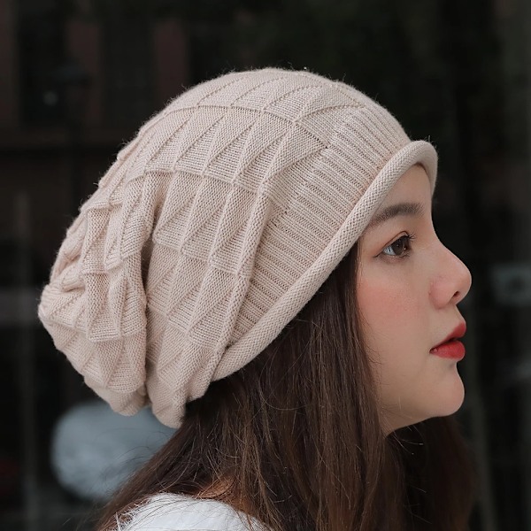 Vinterstickad mössa för kvinnor, löst sittande, slouchy beanie, utomhus, varm mössa, bonnet, dam, snöskidåkning, varm mössa White