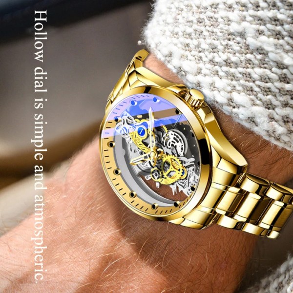 2023 Ny Watch Skeleton Automatisk watch Guld Skeleton Vintage Man Watch Herrklockor Toppmärke Lyx full gold