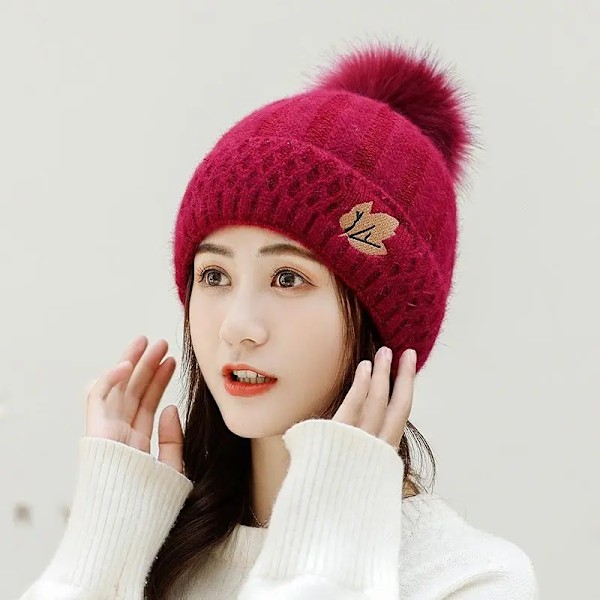 Vintervarma Hattar För Kvinnor Nytt Mode Koreanska Blandningar Tjock Varm Stickad Hatt Bonnets Skullies Beanie Hatt Wine red