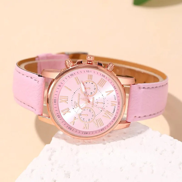 2023 Genève Mode Kvinnor Rosa Läder Klockor Unisex Quartz Watch för Kvinnor Business Casual Watch Relogio Feminino Pink