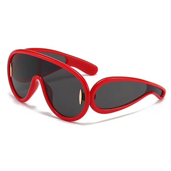 NYA Punksolglasögon 2000-talet Kvinnor Män Y2K Hip Hop One Piece Lyxmärke Solglasögon UV400 Unisex solglasögon Spegelglasögon red as picture