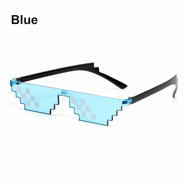 1PC Square Pixel Mosaic Solglasögon Cosplay Actionspel Leksaksglasögon Thug Fashion Retro Life Glasögon gynnar för barn och vuxna A-Blue