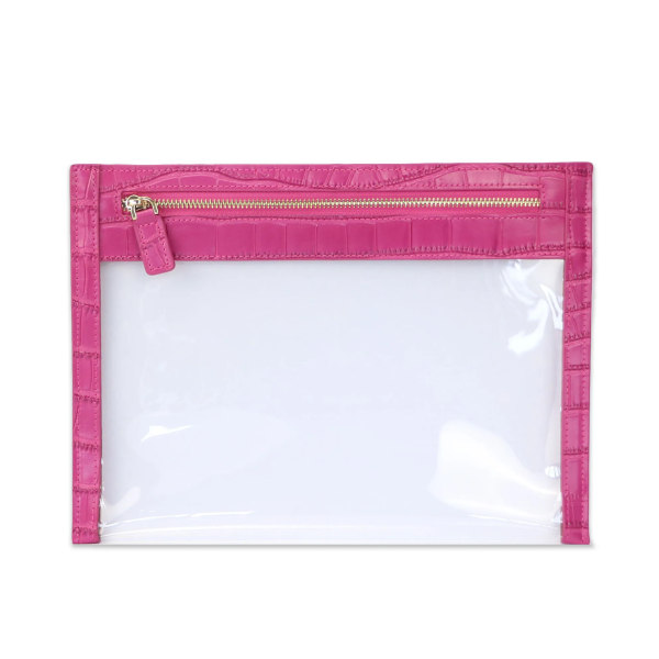 Personlig krokodilläder Kvinnor Resesminkväskor Klar TPU Resetvättväska Liten PVC-påse Clutchväska Croco rose pink 25.5X19CM