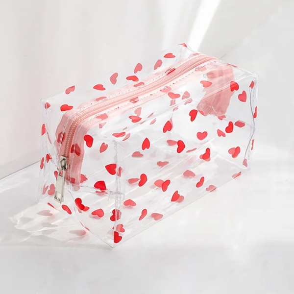 Kawaii söt genomskinlig kosmetisk väska med stor kapacitet Bärbar 2022 Nytt print frukt Hjärtamönster Case Makeup förvaringsväska G