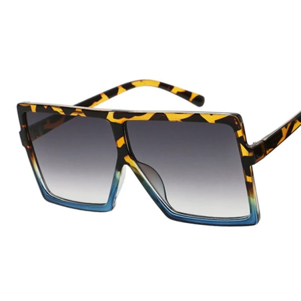 Överdimensionerade solglasögon Kvinna Solglasögon Svart Mode Fyrkantiga Glasögon Stor Båg Vintage Retro Glasögon Kvinna Unisex Oculos Feminino Leopard Blue
