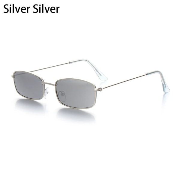 Små fyrkantiga solglasögon Hexagon solglasögon Dam Märke Designer Män Metallbåge Körning Fiskeglasögon UV400 Coola strandglasögon Silver Silver