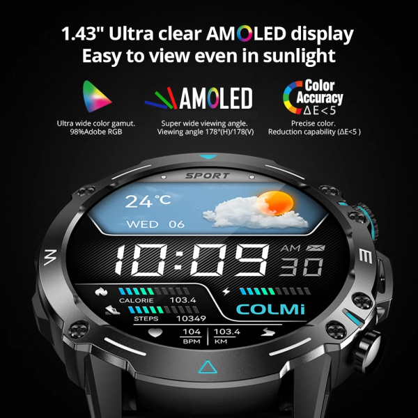 COLMI M42 Smartwatch 1,43'' AMOLED-skärm 100 sportlägen Röstuppringning Smart Watch Herr Dam Military Grade Toughness Watch Grey