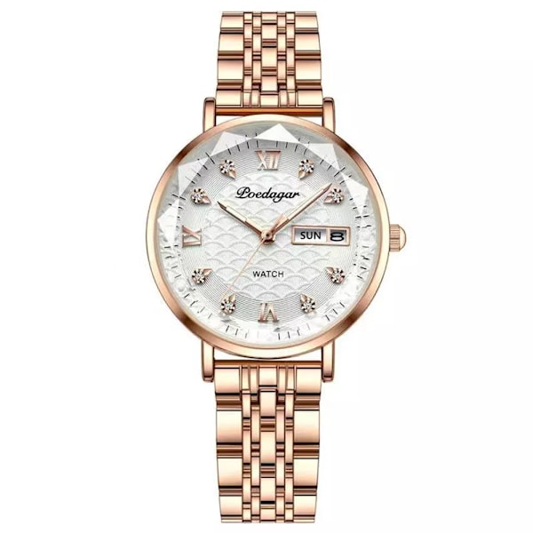 POEDAGAR Watch Kvinnor Nytt Mode Lyx Armbandsur Armband i rostfritt stål Enkelt Rose Guld Vattentät Lysande Damklockor 3011 White S