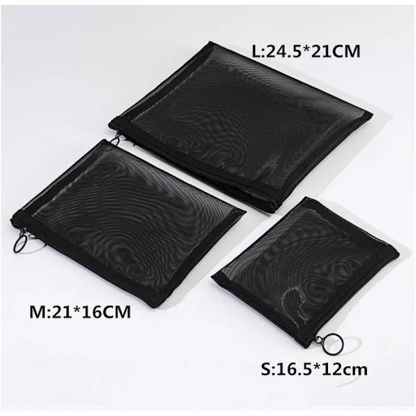 1 STK Kvinnor Nödvändig Kosmetikväska Transparent Mesh Dragkedja Organizer Mode Liten Stor Svart Toalettpåsar Case Black 2 M