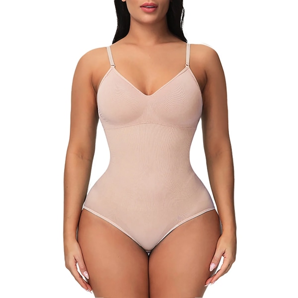 Shapewear Bodysuit String för Kvinnor Magkontroll Stroppa Body Shaper Slimming Body med inbyggd BH Deep V Shapers Coffee L