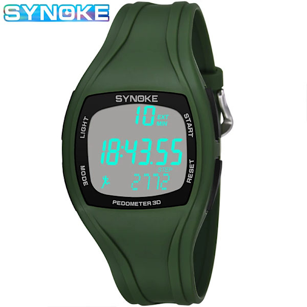 SYNOKE Watch för män Klocka Elektronikklockor Alarm LED Vattentät 3D stegräknare Digital watch Herr relogio masculino ArmyGreen