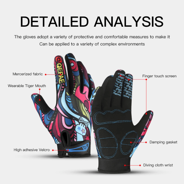 MTB Cykelhandskar Män Kvinnor Full Finger Cykel Färgskärm Stötsäker Motorcykel Vante Vinter Varm Cykel Utomhus Sport Handske A pair M