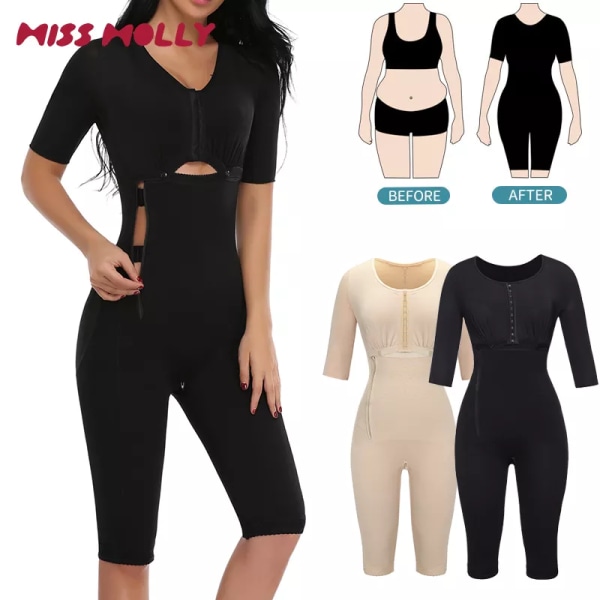 Helkroppsformare Kvinnor Body Shapewear Magformare Magen Smalare Fast kontroll Slida Fajas Dragkedja Gaine Post Partum Black L