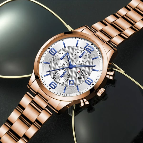 Lyx Herr Klockor i rostfritt stål Mode Herr Affär Läder Watch Man Kalender Datum Lysande klocka relogio masculino Steel Rose Gold