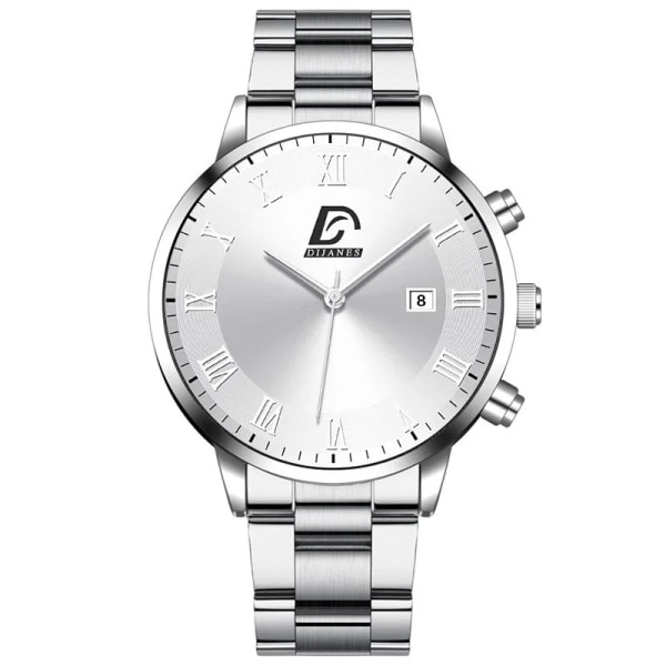 reloj hombre Mode Herr Klockor i rostfritt stål Lyxkalender Quartz Armbandsur Herr Business Casual Watch relogio masculino S Silver White