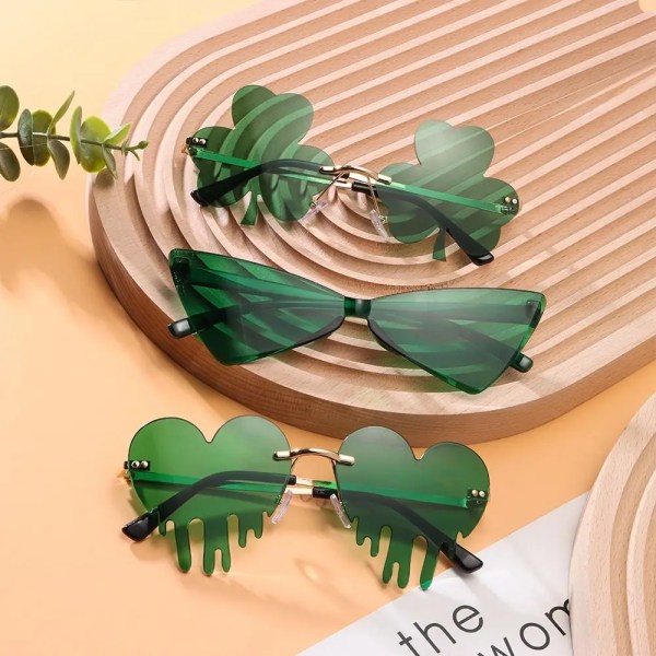 Solglasögon St. Patrick's Day Green Four Leaf Clover Glasögon Leprechaun Dräktglasögon Irish Shamrock Solglasögon C
