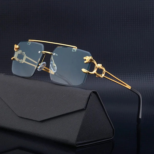 SHAUNA Mode Metal Leopard Solglasögon Båglösa Dubbla Broar Gradient Ocean Film Shades UV400 Grey Gradient As the picture