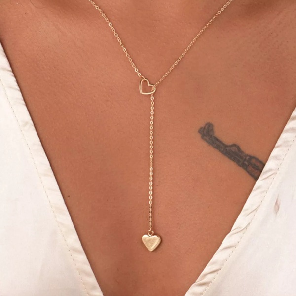 Nytt mode trendiga smycken koppar hjärta kedja länk halsband gåva för kvinnor flicka 1-Silver
