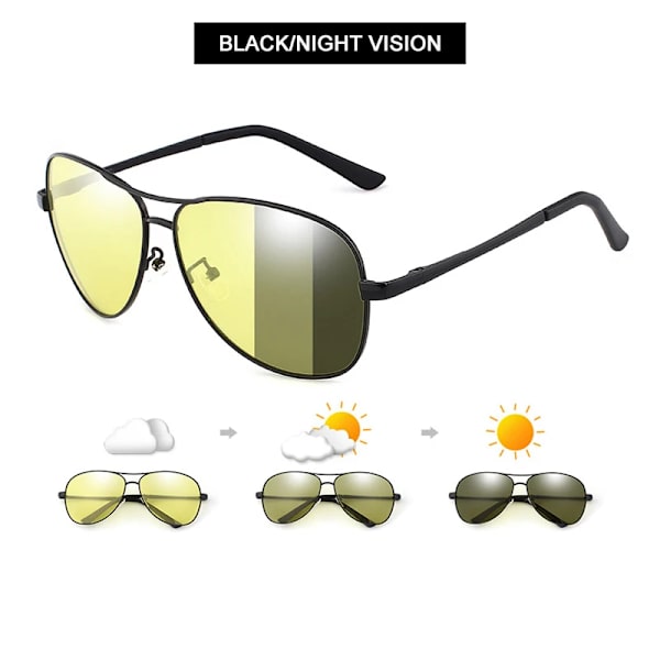 2022 Pilot Photochromic Solglasögon Män Kvinnor Mode Kameleont Polariserade Solglasögon Man Körning Byt färg Night Vision Black-Night Vision Photochromic