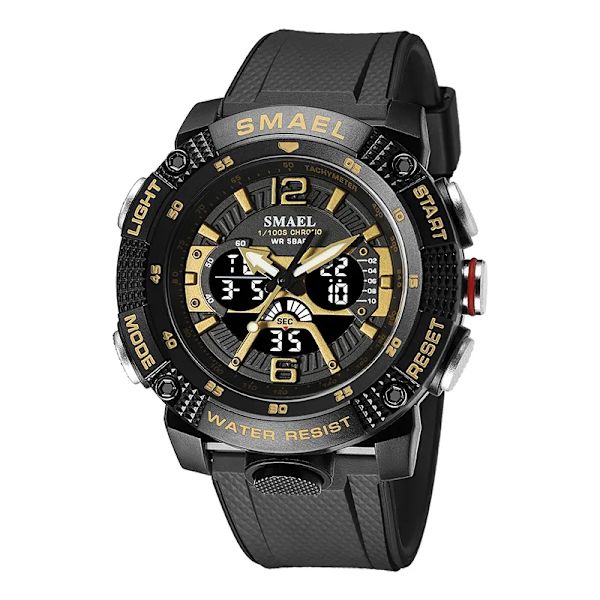 Sportklockor Vattentät SMAEL Manklocka Digital LED Display Kvarts Analog Stoppur Mode Grön Orange Klocka 8058 Watch BLACKGOLD