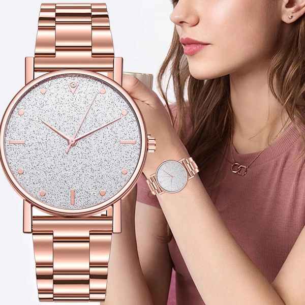 Svart Watch 2023 Toppmärke Lyx Stjärnhimmel Dam Rostfritt stålband Analog Quartz Armbandsur för 09 Silver-Silver