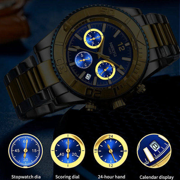 NIBOSI Casual Sport Herrklockor Chronograph Stainless Diver Watch Armbandsur Big Dial Quartz Clock Luminous Relogio Masculino C
